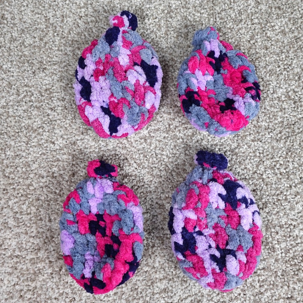 Handmade Reusable Crochet Water Balloons Set of 4 Pink Purple Blue‎ Eco Friendly
